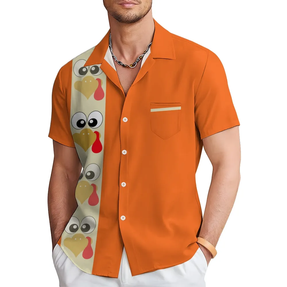 Moisture Wicking Thanksgiving Turkey Breast Pocket Bowling Shirt 2411004233