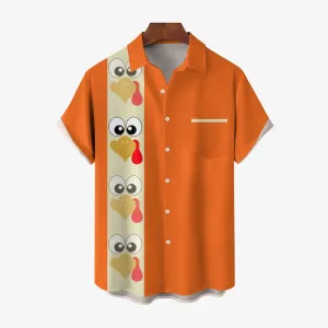 Moisture Wicking Thanksgiving Turkey Breast Pocket Bowling Shirt 2411004233