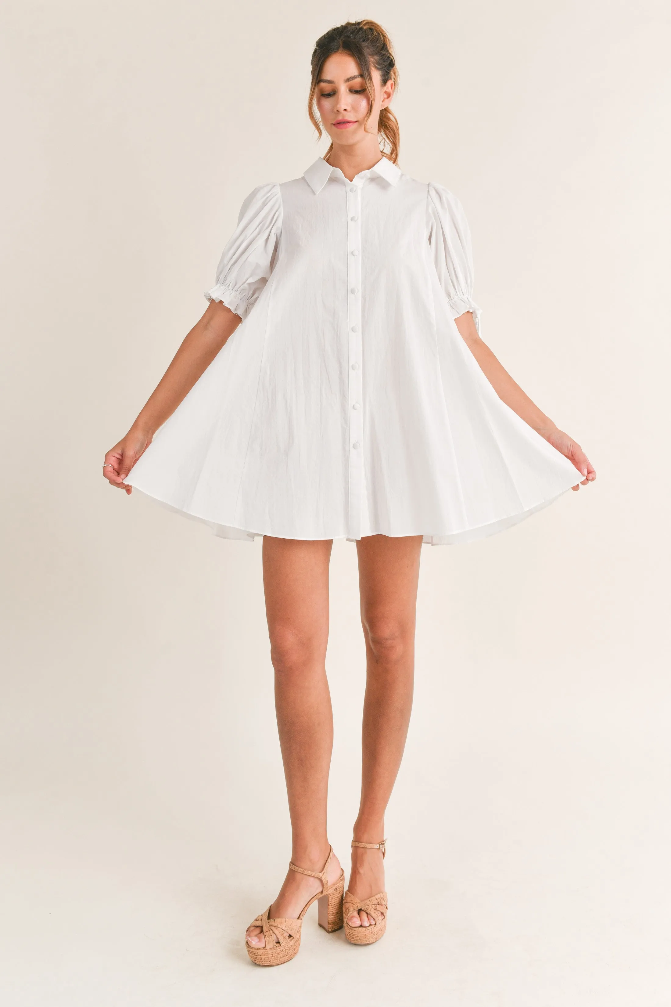 Moxie Puff Sleeve Button Down Baby Doll Dress