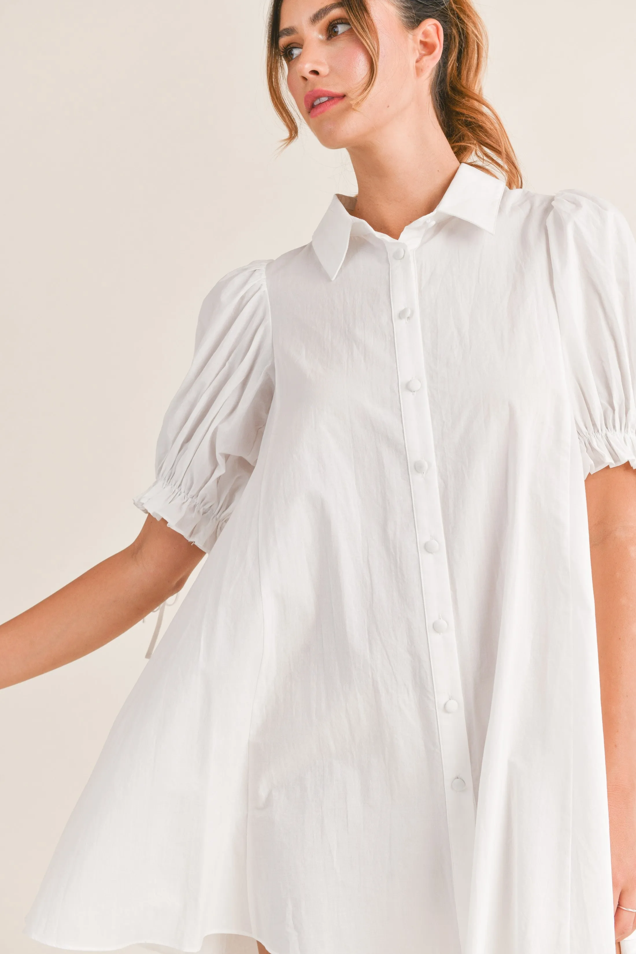 Moxie Puff Sleeve Button Down Baby Doll Dress