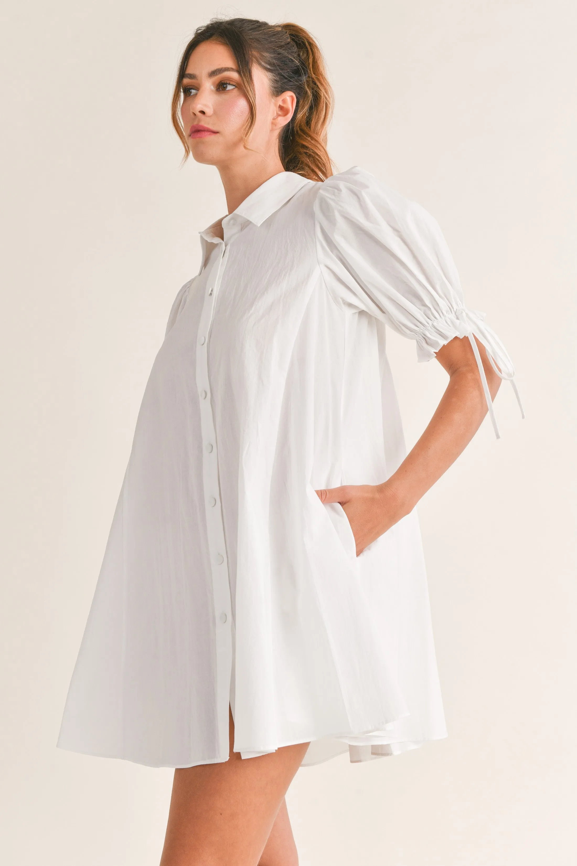 Moxie Puff Sleeve Button Down Baby Doll Dress