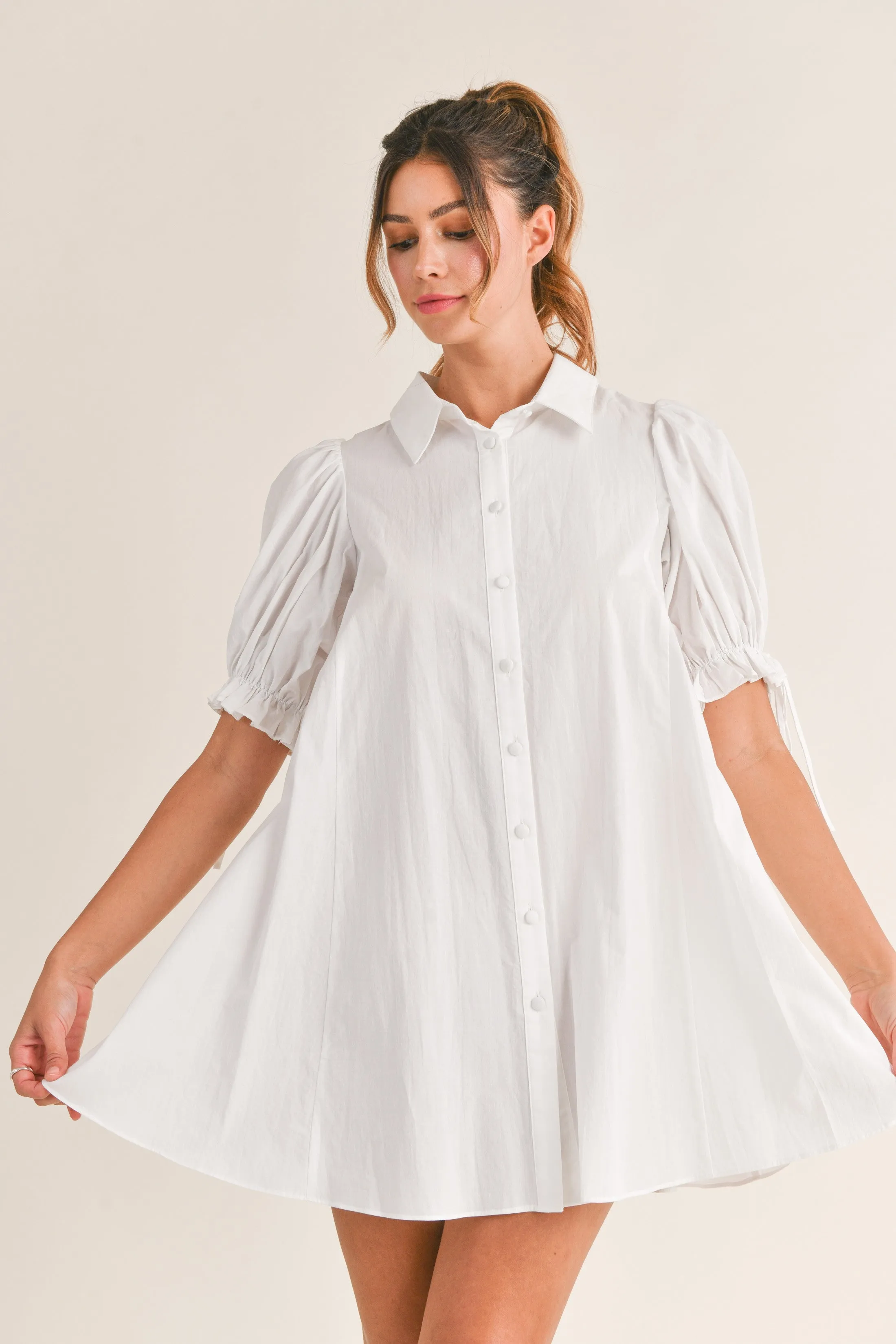 Moxie Puff Sleeve Button Down Baby Doll Dress