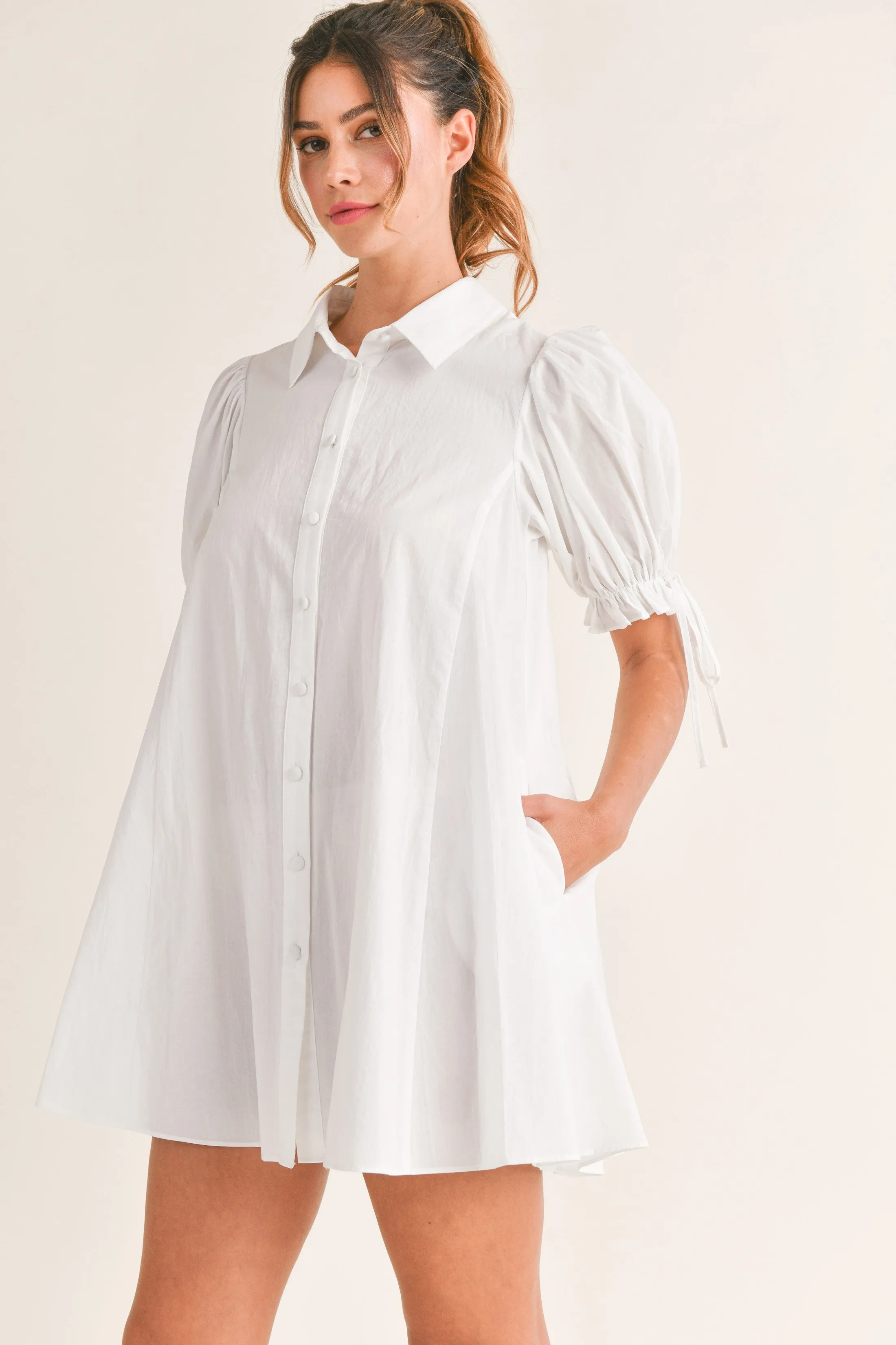 Moxie Puff Sleeve Button Down Baby Doll Dress