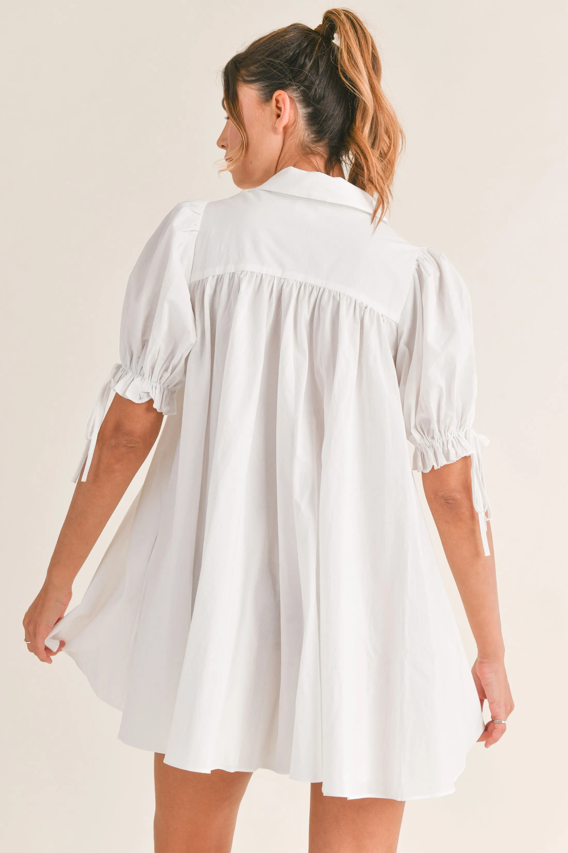 Moxie Puff Sleeve Button Down Baby Doll Dress