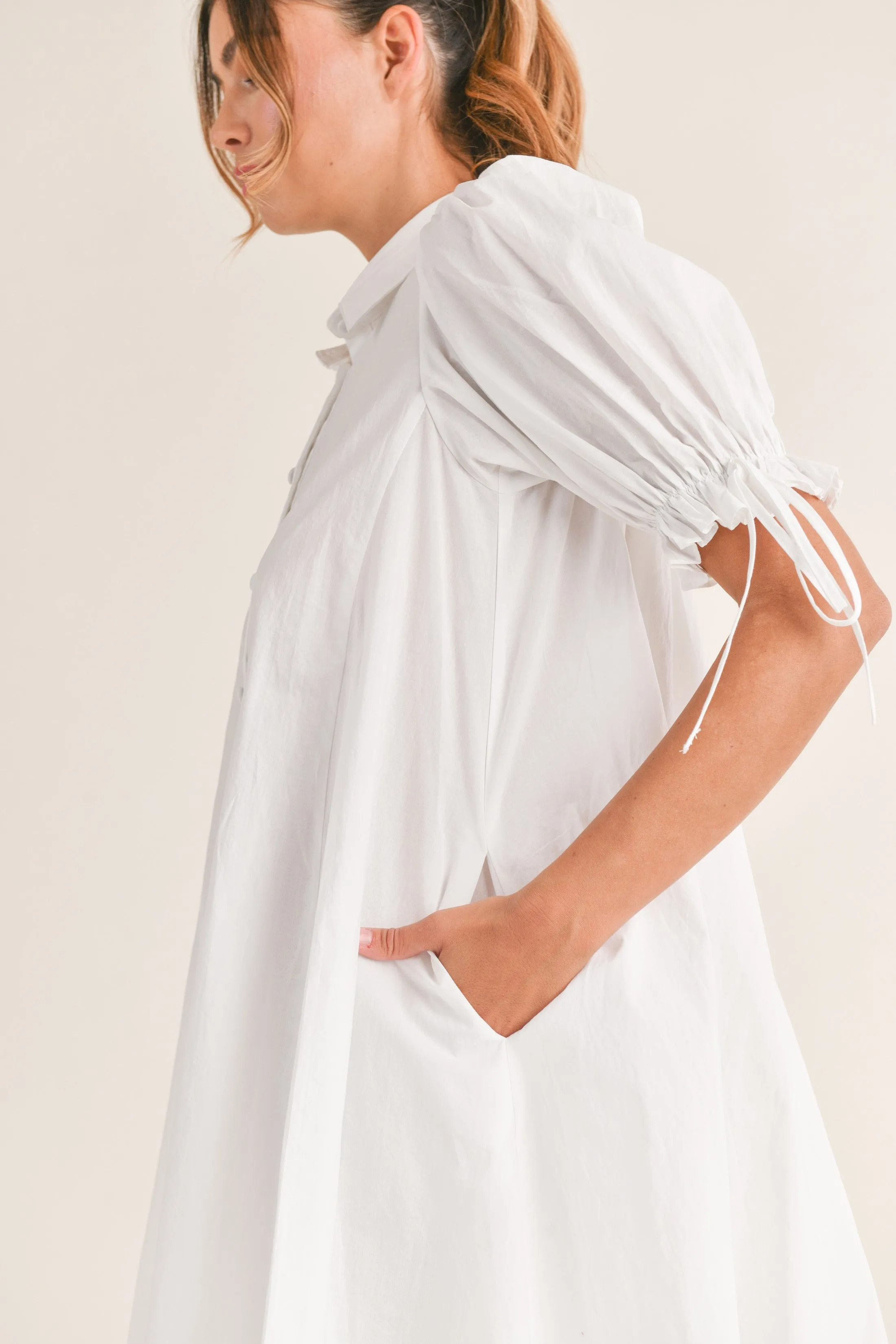 Moxie Puff Sleeve Button Down Baby Doll Dress