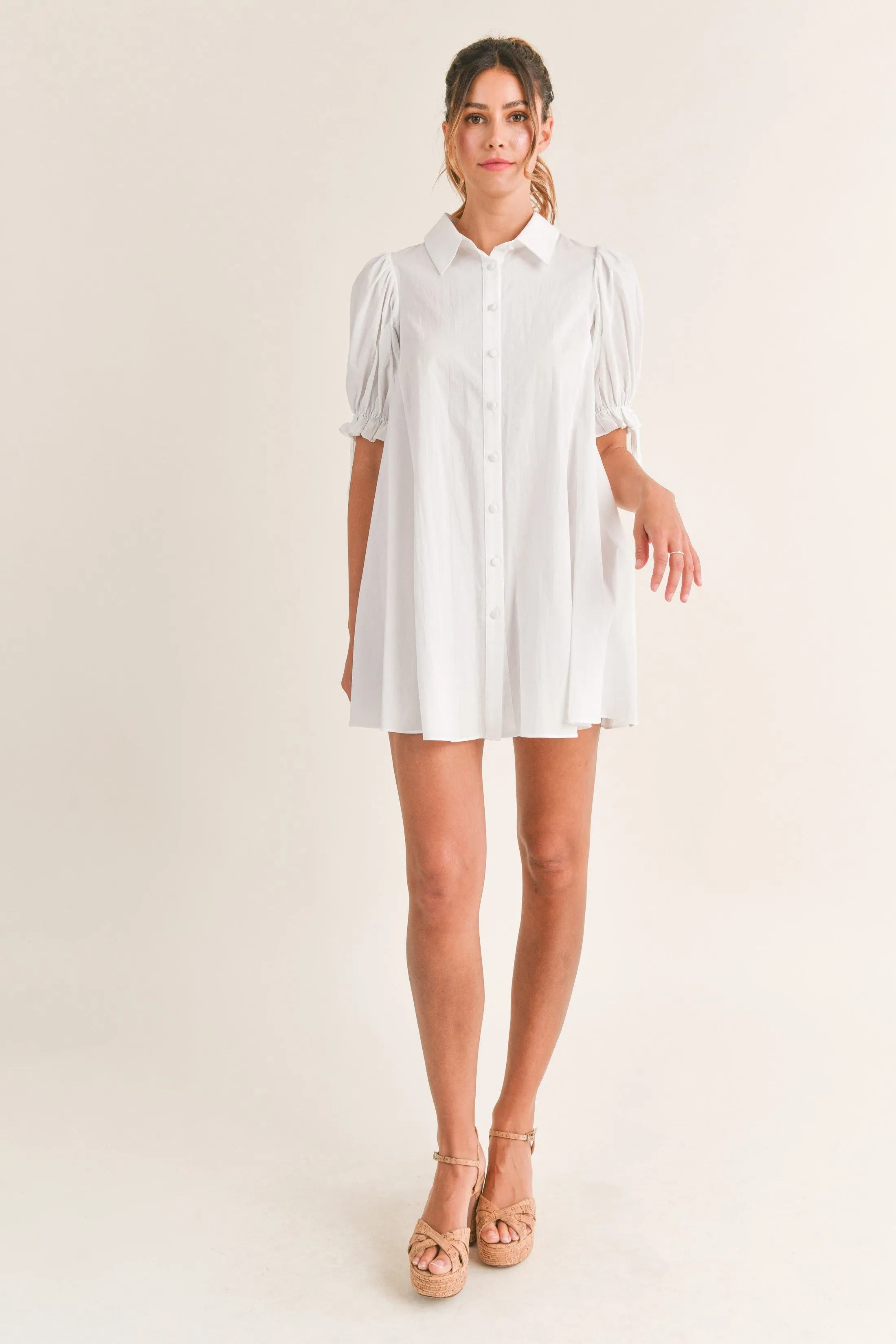 Moxie Puff Sleeve Button Down Baby Doll Dress
