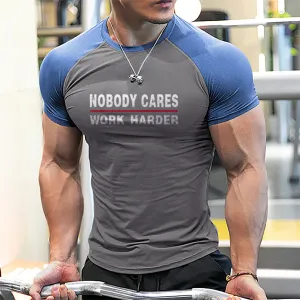 NOBODY CARES WORK HARDE QUICK DRY MOISTURE WICKING RAGLAN GRAPHIC TEE