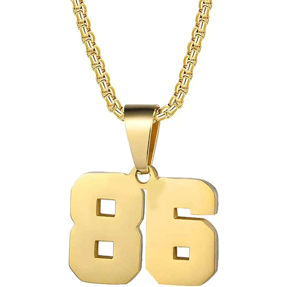 Number Necklaces Personalized Necklaces 18K Gold Plated Initial Number Pendant Stainless Steel Chain Sports Necklaces for Men Women | Multiple Colors