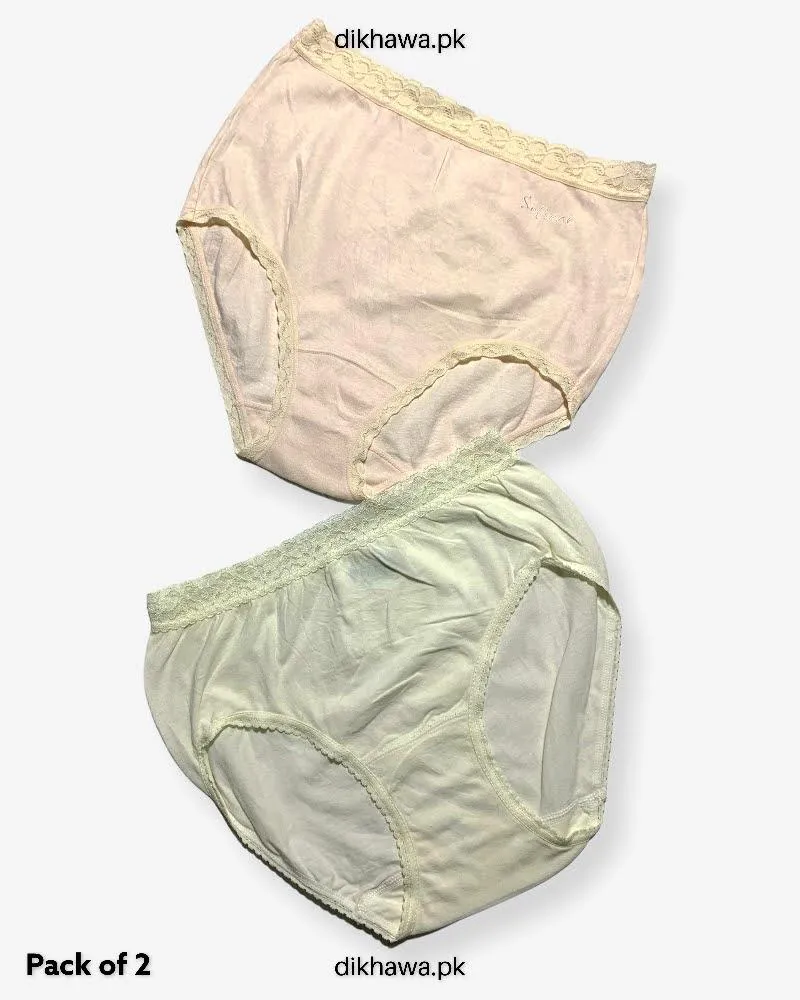 Pack of 2 Imported Stocklot Branded Cotton Panty Stretchable Cotton Lace Panty 2021