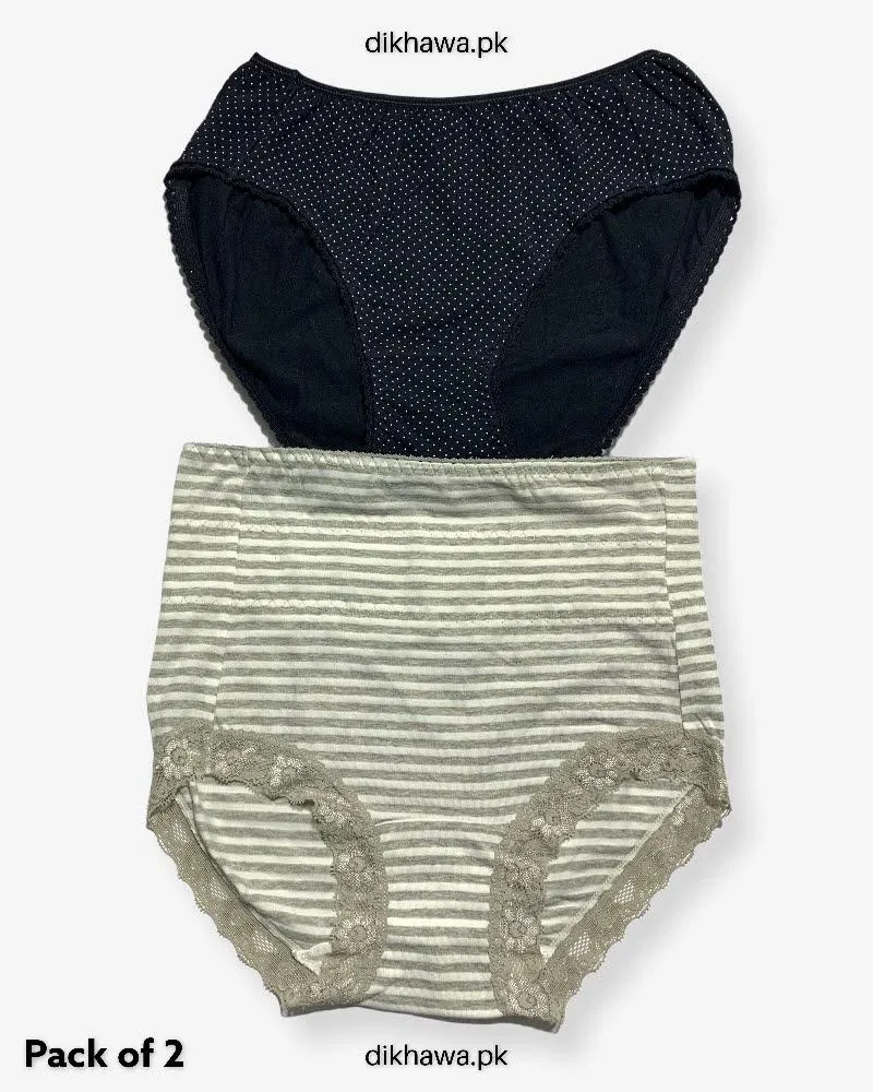 Pack of 2 Imported Stocklot Branded Cotton Panty Stretchable Cotton Lace Panty 2021