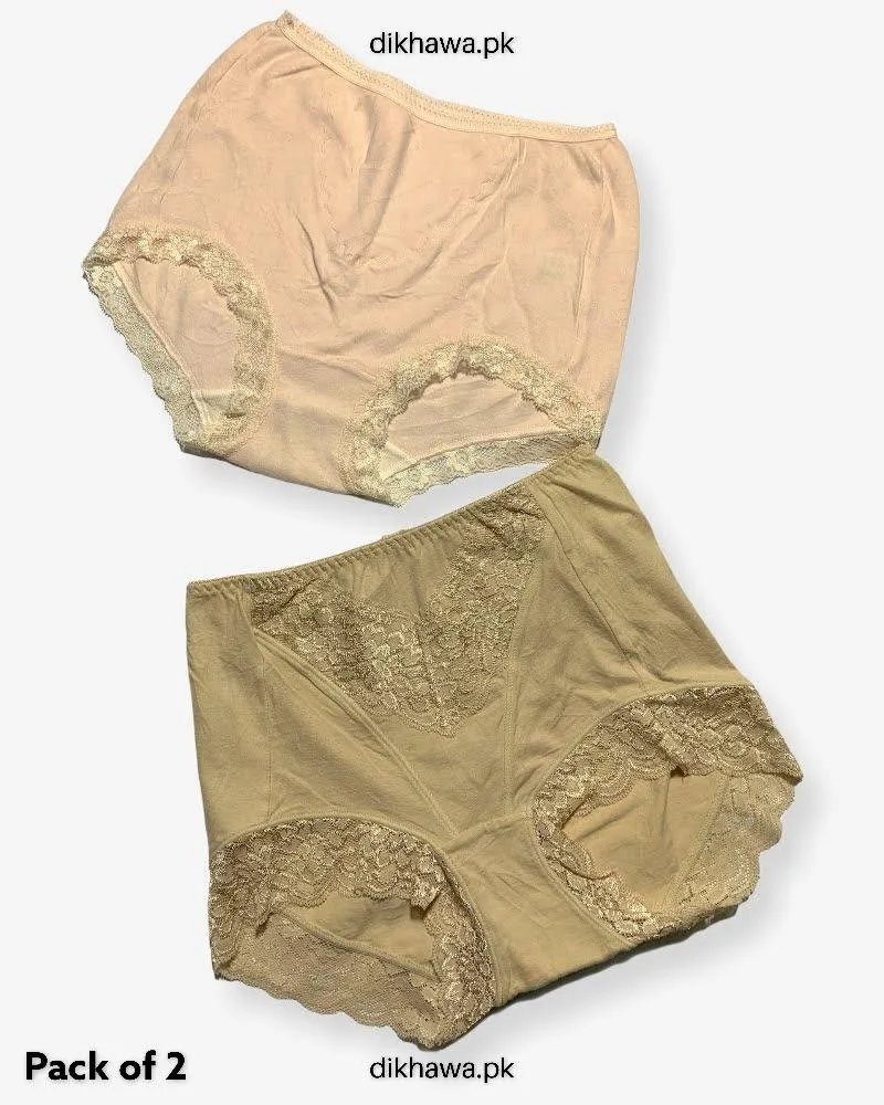 Pack of 2 Imported Stocklot Branded Cotton Panty Stretchable Cotton Lace Panty 2021