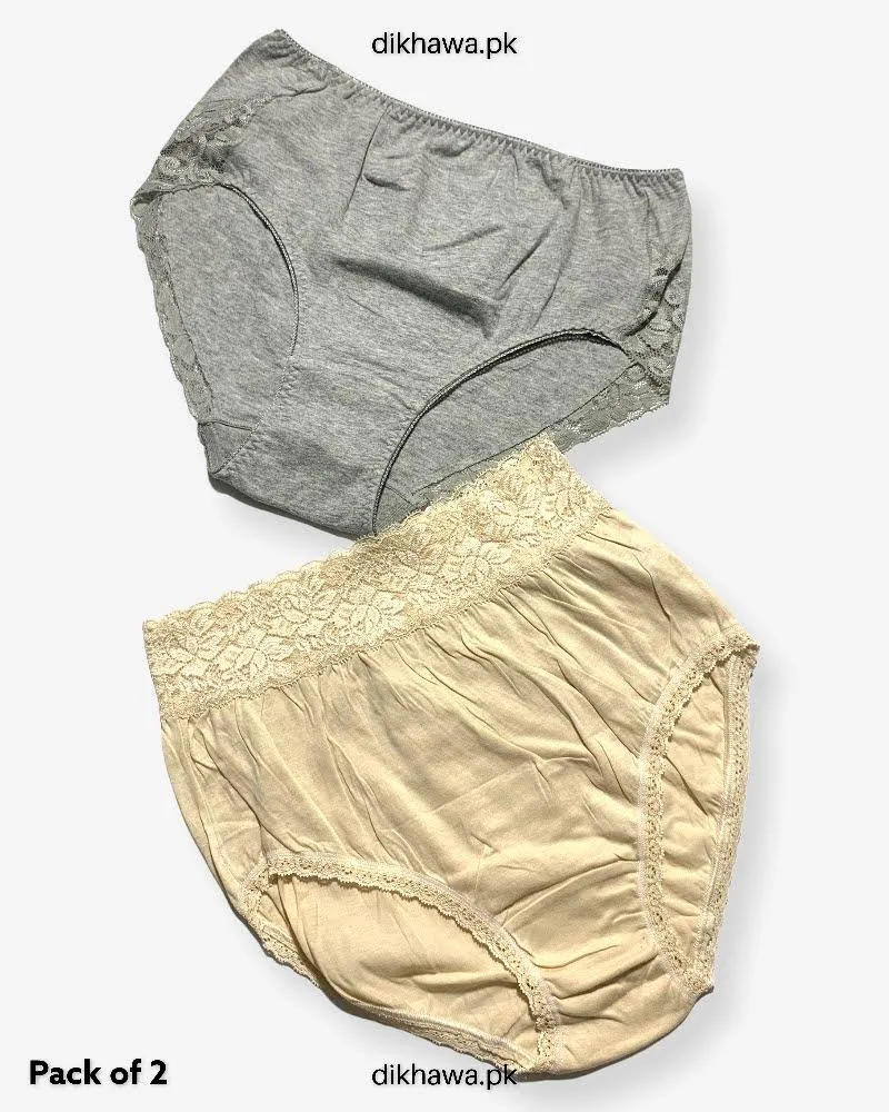 Pack of 2 Imported Stocklot Branded Cotton Panty Stretchable Cotton Lace Panty 2021