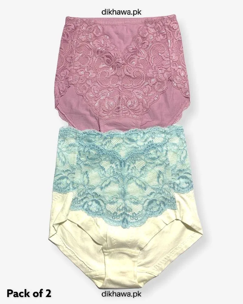Pack of 2 Imported Stocklot Branded Cotton Panty Stretchable Cotton Lace Panty 2021
