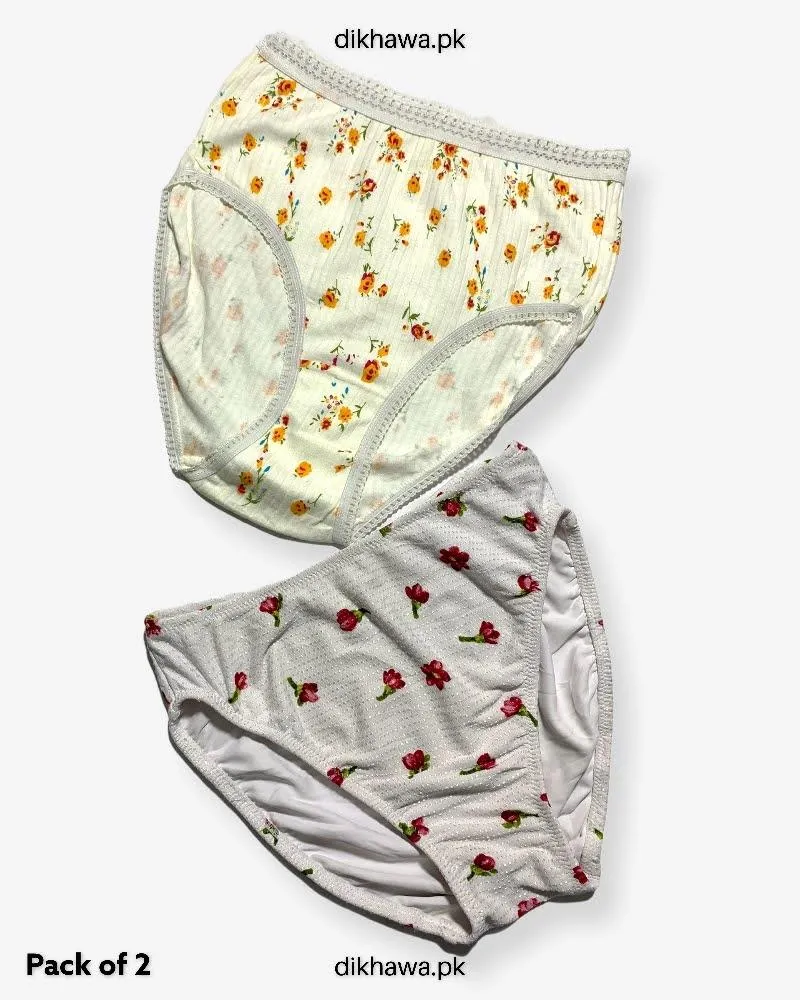 Pack of 2 Imported Stocklot Branded Cotton Panty Stretchable Cotton Lace Panty 2021