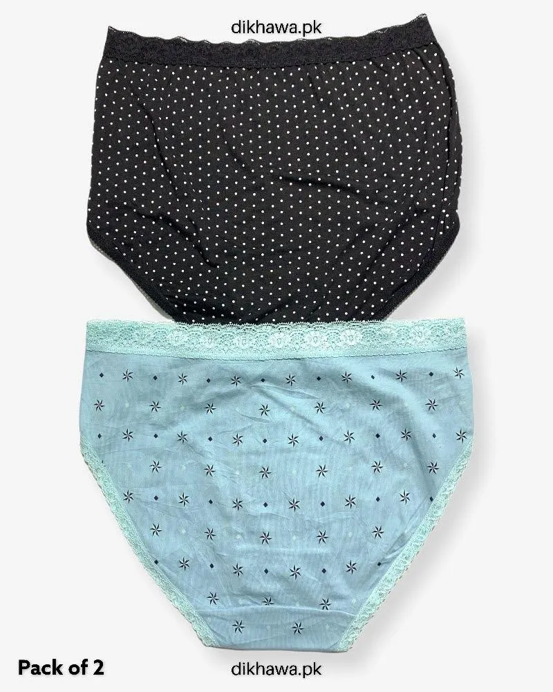 Pack of 2 Imported Stocklot Branded Cotton Panty Stretchable Cotton Lace Panty 2021