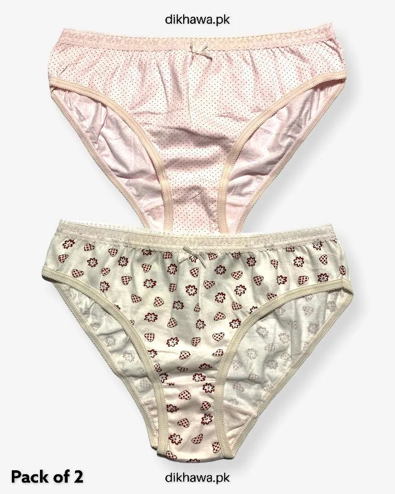 Pack of 2 Imported Stocklot Branded Cotton Panty Stretchable Cotton Lace Panty 2021