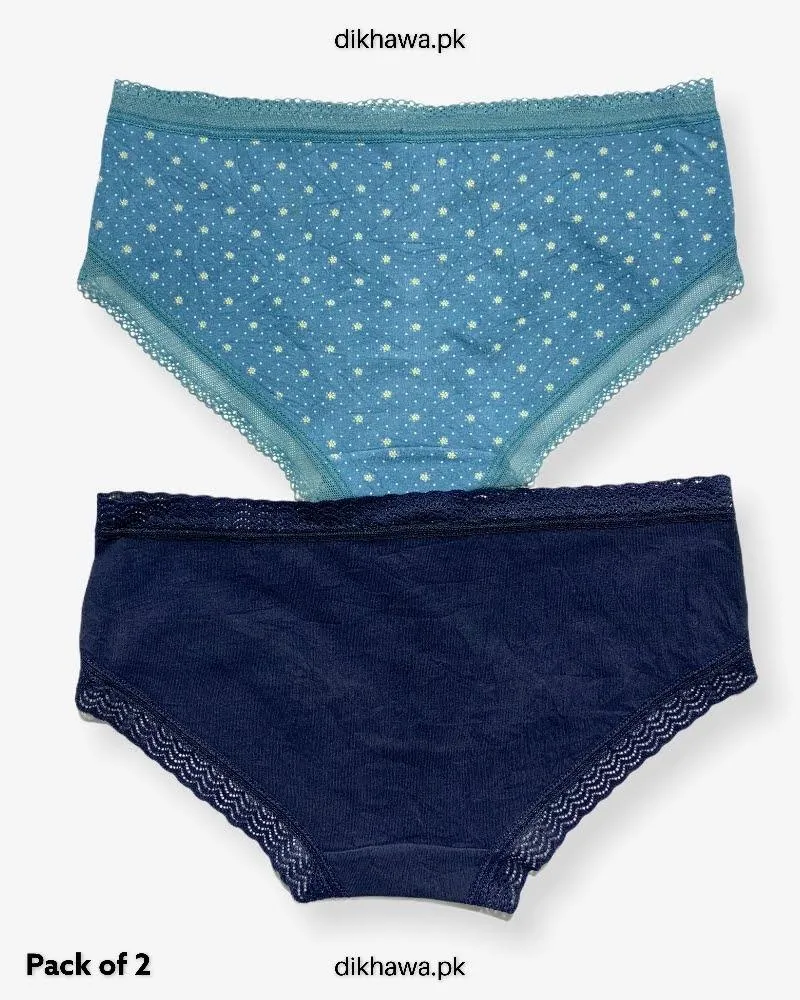 Pack of 2 Imported Stocklot Branded Cotton Panty Stretchable Cotton Lace Panty 2021