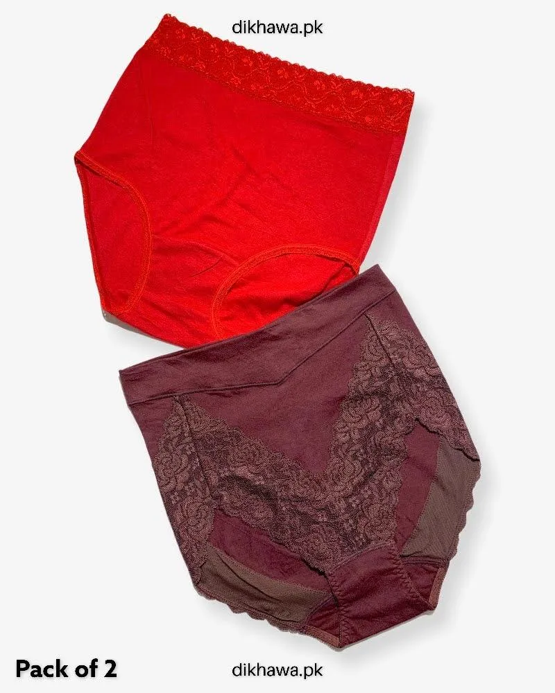 Pack of 2 Imported Stocklot Branded Cotton Panty Stretchable Cotton Lace Panty 2021