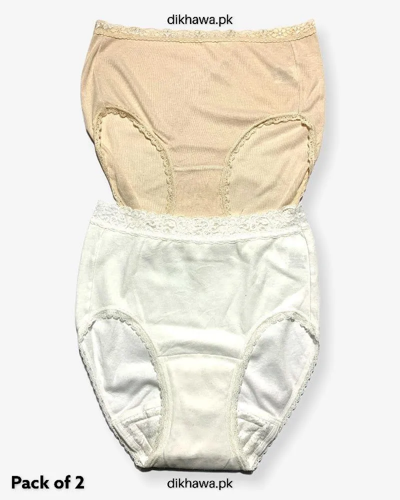 Pack of 2 Imported Stocklot Branded Cotton Panty Stretchable Cotton Lace Panty 2021