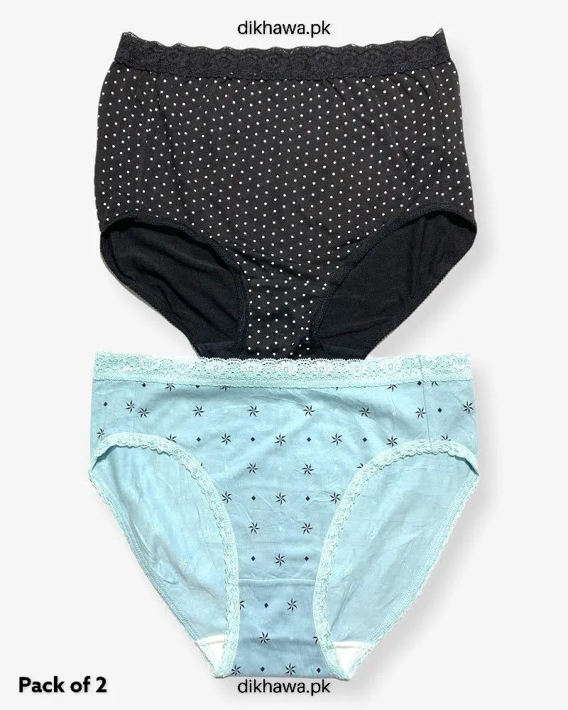 Pack of 2 Imported Stocklot Branded Cotton Panty Stretchable Cotton Lace Panty 2021