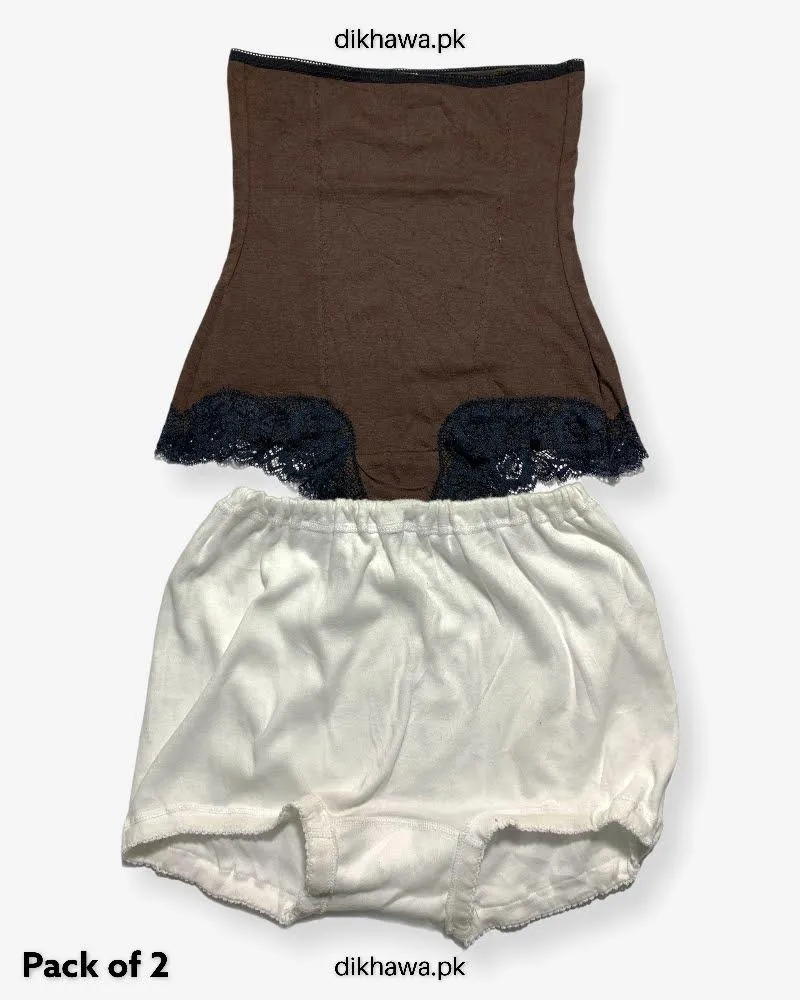Pack of 2 Imported Stocklot Branded Cotton Panty Stretchable Cotton Lace Panty 2021