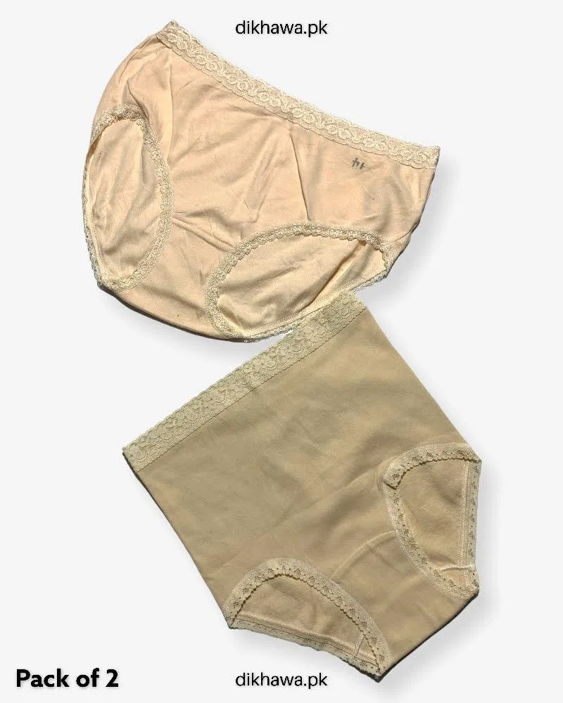 Pack of 2 Imported Stocklot Branded Cotton Panty Stretchable Cotton Lace Panty 2021