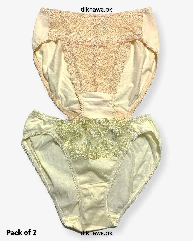Pack of 2 Imported Stocklot Branded Cotton Panty Stretchable Cotton Lace Panty 2021