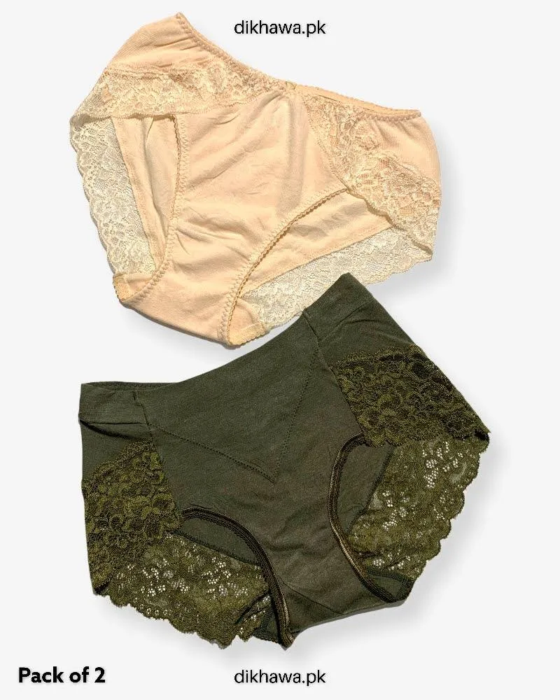 Pack of 2 Imported Stocklot Branded Cotton Panty Stretchable Cotton Lace Panty 2021