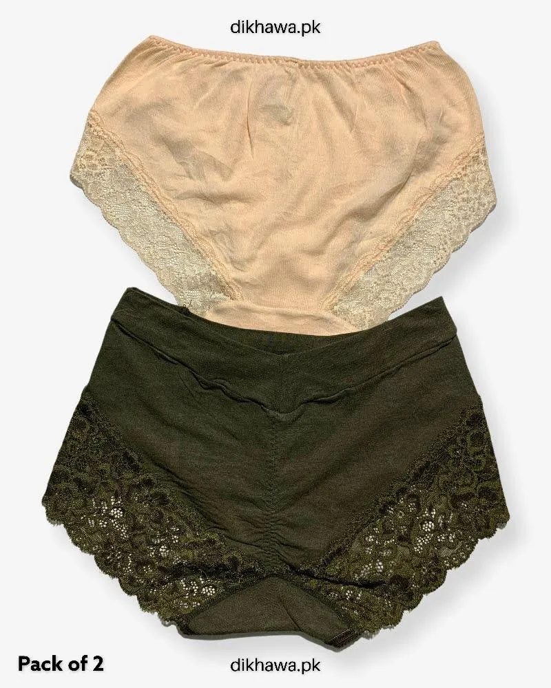 Pack of 2 Imported Stocklot Branded Cotton Panty Stretchable Cotton Lace Panty 2021