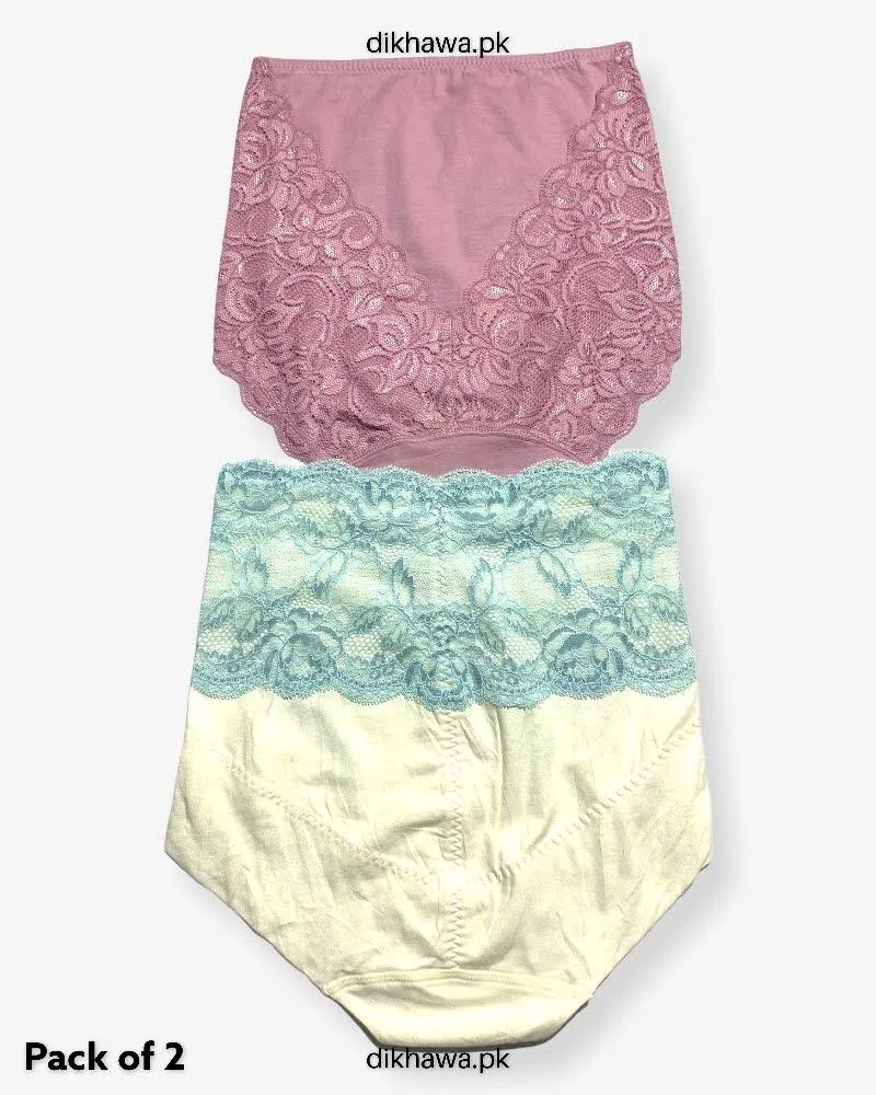 Pack of 2 Imported Stocklot Branded Cotton Panty Stretchable Cotton Lace Panty 2021