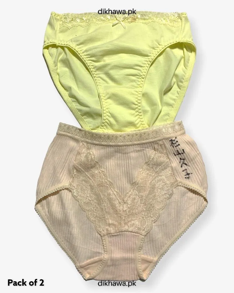 Pack of 2 Imported Stocklot Branded Cotton Panty Stretchable Cotton Lace Panty 2021