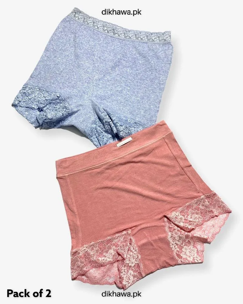 Pack of 2 Imported Stocklot Branded Cotton Panty Stretchable Cotton Lace Panty 2021