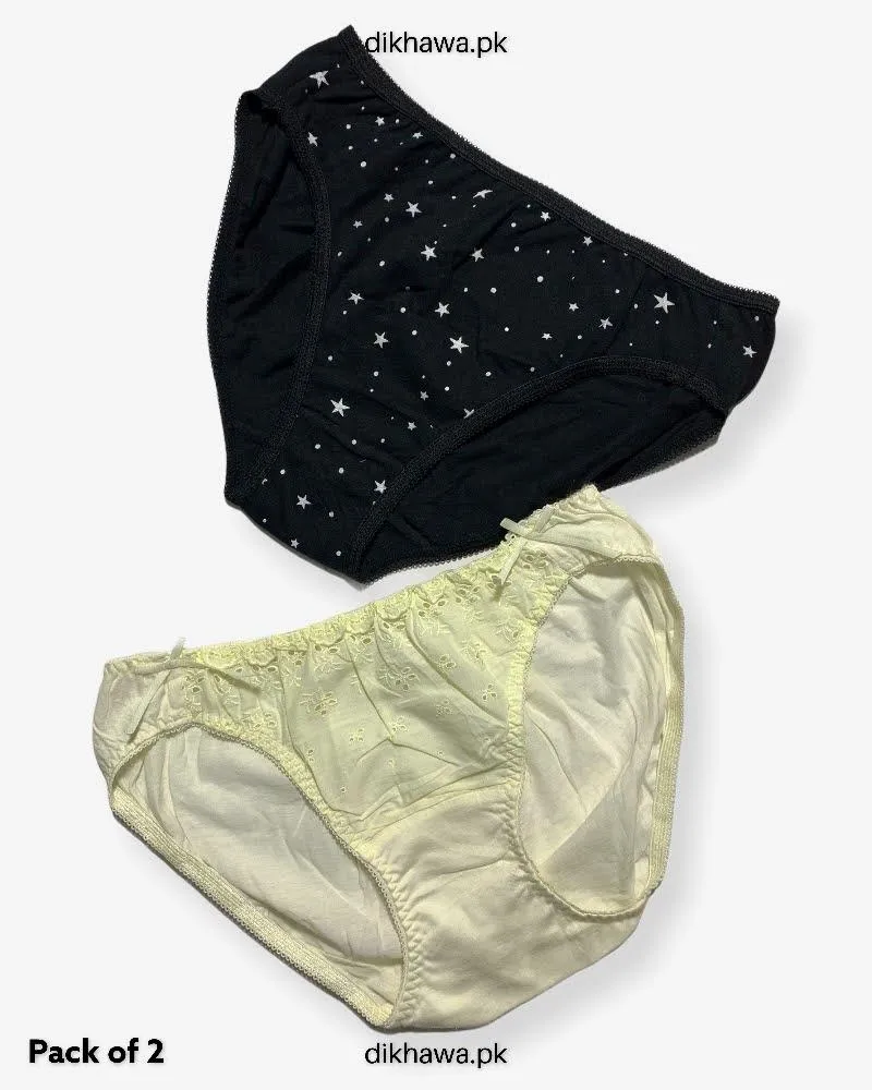 Pack of 2 Imported Stocklot Branded Cotton Panty Stretchable Cotton Lace Panty 2021