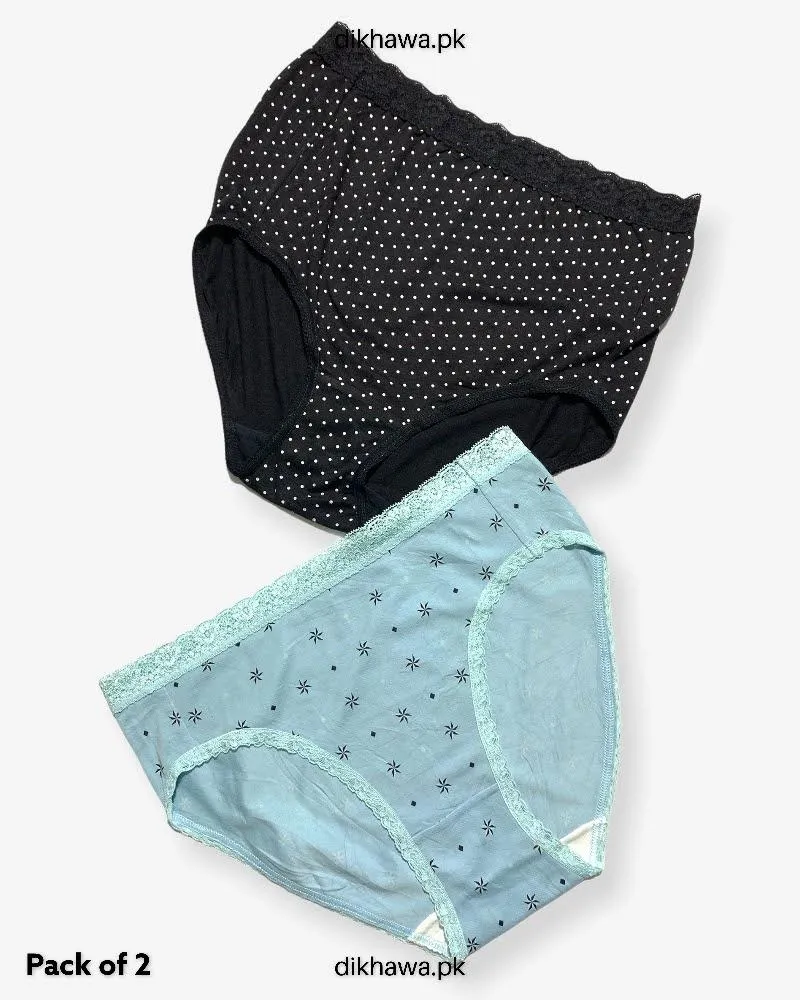Pack of 2 Imported Stocklot Branded Cotton Panty Stretchable Cotton Lace Panty 2021