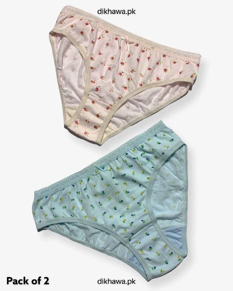 Pack of 2 Imported Stocklot Branded Cotton Panty Stretchable Cotton Lace Panty 2021