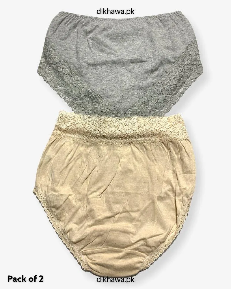 Pack of 2 Imported Stocklot Branded Cotton Panty Stretchable Cotton Lace Panty 2021