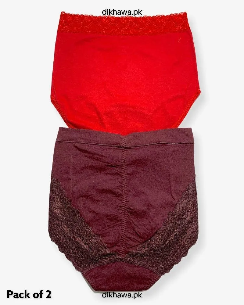 Pack of 2 Imported Stocklot Branded Cotton Panty Stretchable Cotton Lace Panty 2021