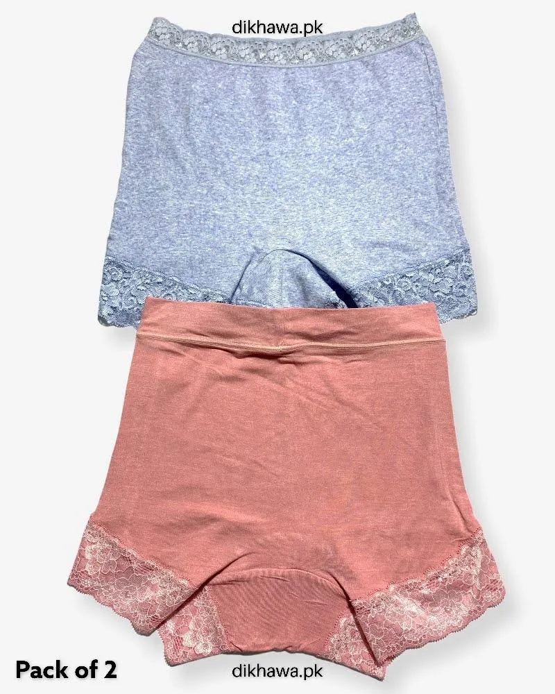 Pack of 2 Imported Stocklot Branded Cotton Panty Stretchable Cotton Lace Panty 2021