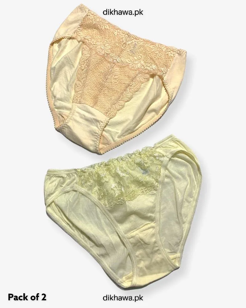 Pack of 2 Imported Stocklot Branded Cotton Panty Stretchable Cotton Lace Panty 2021
