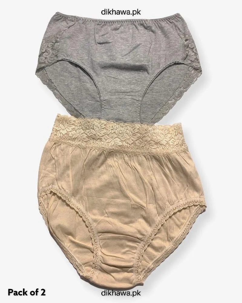 Pack of 2 Imported Stocklot Branded Cotton Panty Stretchable Cotton Lace Panty 2021