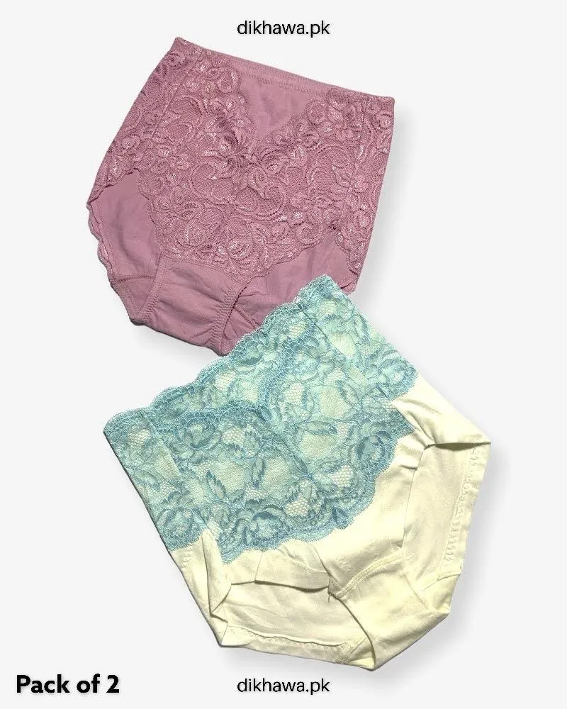 Pack of 2 Imported Stocklot Branded Cotton Panty Stretchable Cotton Lace Panty 2021