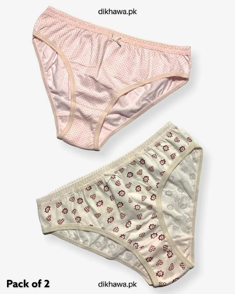 Pack of 2 Imported Stocklot Branded Cotton Panty Stretchable Cotton Lace Panty 2021