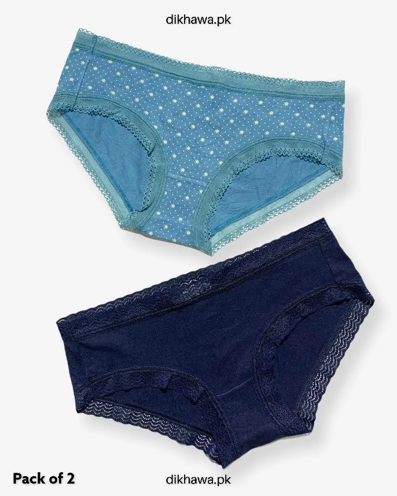 Pack of 2 Imported Stocklot Branded Cotton Panty Stretchable Cotton Lace Panty 2021