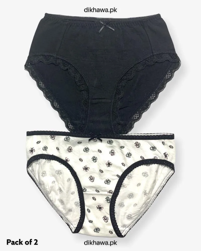 Pack of 2 Imported Stocklot Branded Cotton Panty Stretchable Cotton Lace Panty 2021