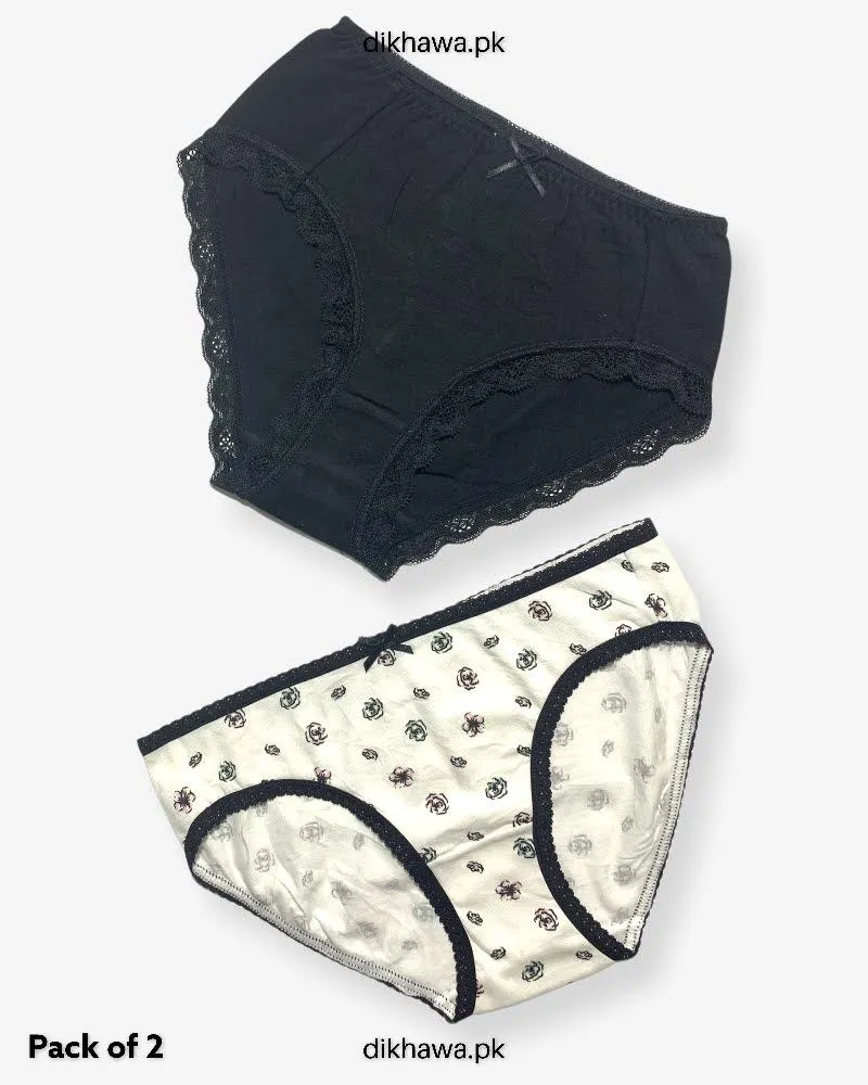 Pack of 2 Imported Stocklot Branded Cotton Panty Stretchable Cotton Lace Panty 2021