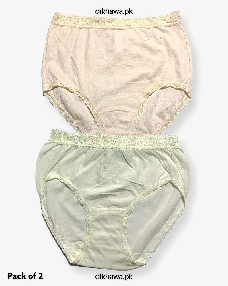 Pack of 2 Imported Stocklot Branded Cotton Panty Stretchable Cotton Lace Panty 2021