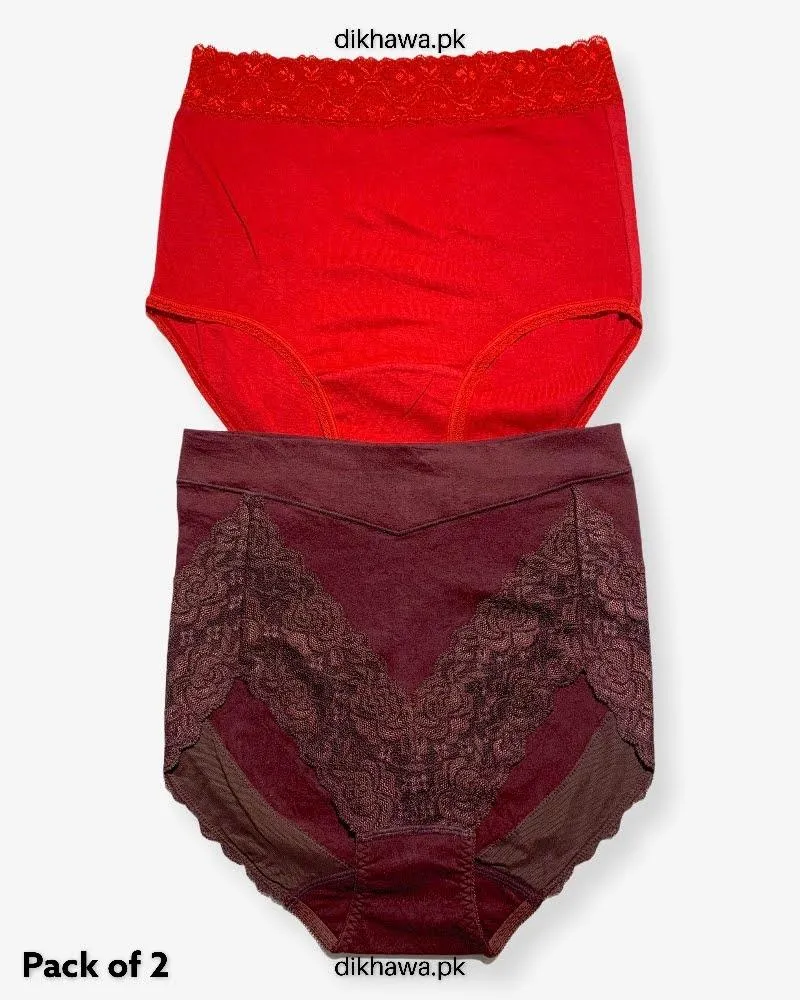 Pack of 2 Imported Stocklot Branded Cotton Panty Stretchable Cotton Lace Panty 2021