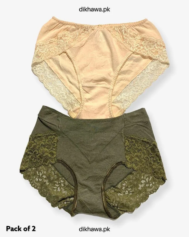 Pack of 2 Imported Stocklot Branded Cotton Panty Stretchable Cotton Lace Panty 2021
