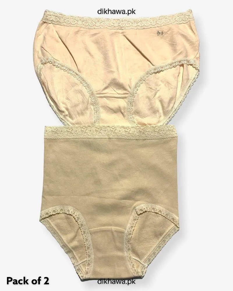 Pack of 2 Imported Stocklot Branded Cotton Panty Stretchable Cotton Lace Panty 2021