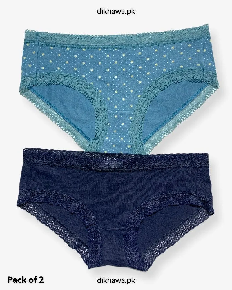 Pack of 2 Imported Stocklot Branded Cotton Panty Stretchable Cotton Lace Panty 2021